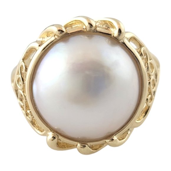 14K Yellow Gold Mabe Pearl Ring Size 6.25 #16366